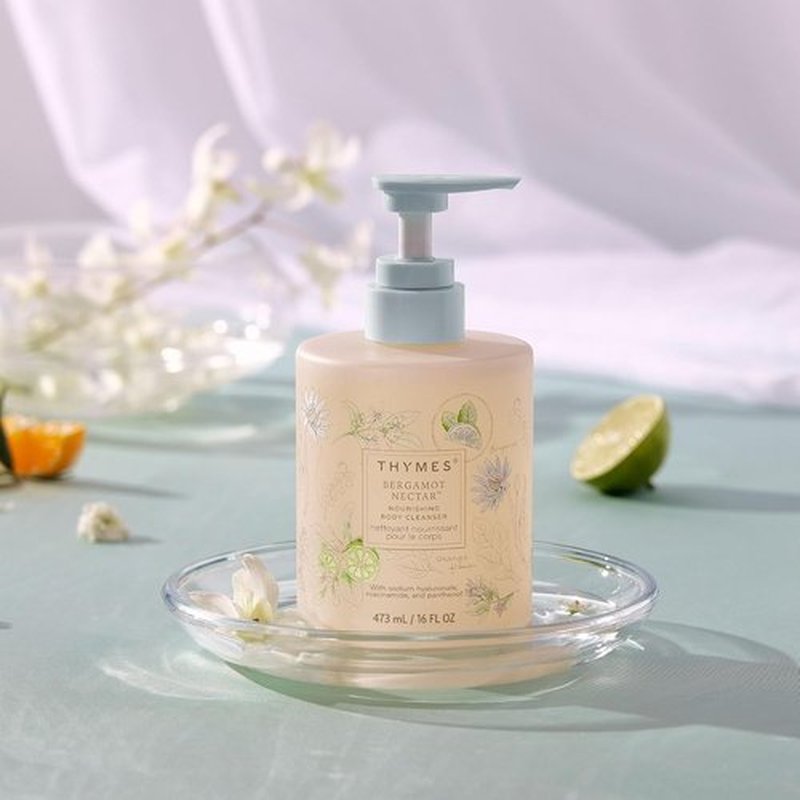Thymes Nourishing Body Cleanser - Hydrating Moisturizing Body Wash with Pump | Bergamot Nectar, 16 fl oz