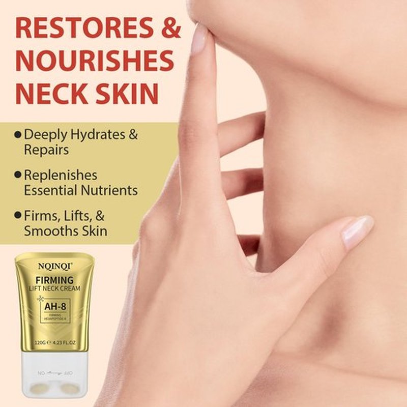 NQINQI AH-8 Firming Neck Cream with Roller - Neck and Chest Firming Cream to Lift, Tighten & Smooth Sagging Skin, Reduce Wrinkles & Hydrate for Youthful Neck, 4.23 Fl Oz