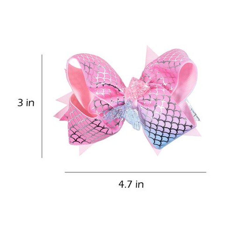 Glitter Mermaid Hair Bow Clips Girls Birthday Gift 2pcs 4.7" Mermaid Scales Ribbon Alligator Barrettes for Kids Toddlers Teens Summer Beach Dress outfits Decor Accessories