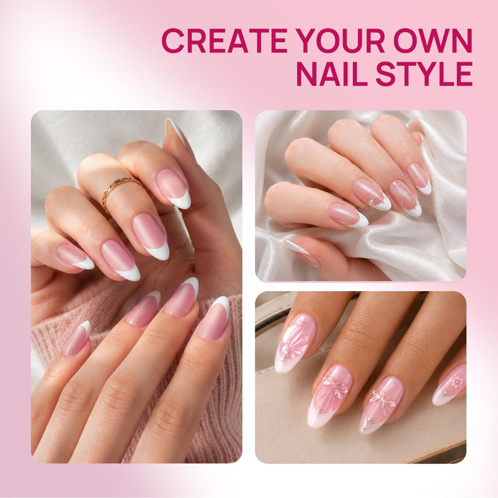 Krofaue French Tips Press On Nails – Pink Matte Short Almond Press On Nails, 15 Sizes Reusable Acrylic Nail Tips Soft Gel Nail Tips for Women Nail Salon & Home DIY