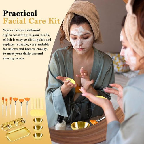 23 Pcs Esthetician Supplies 3 Stainless Steel Gold Mixing Bowls Gold Small Serving Tray 3 Compartment Serving Tray 3 Facial Fan Brushes 3 Face Mask Applicator Brush 12 Facial Sponge Compressed Round