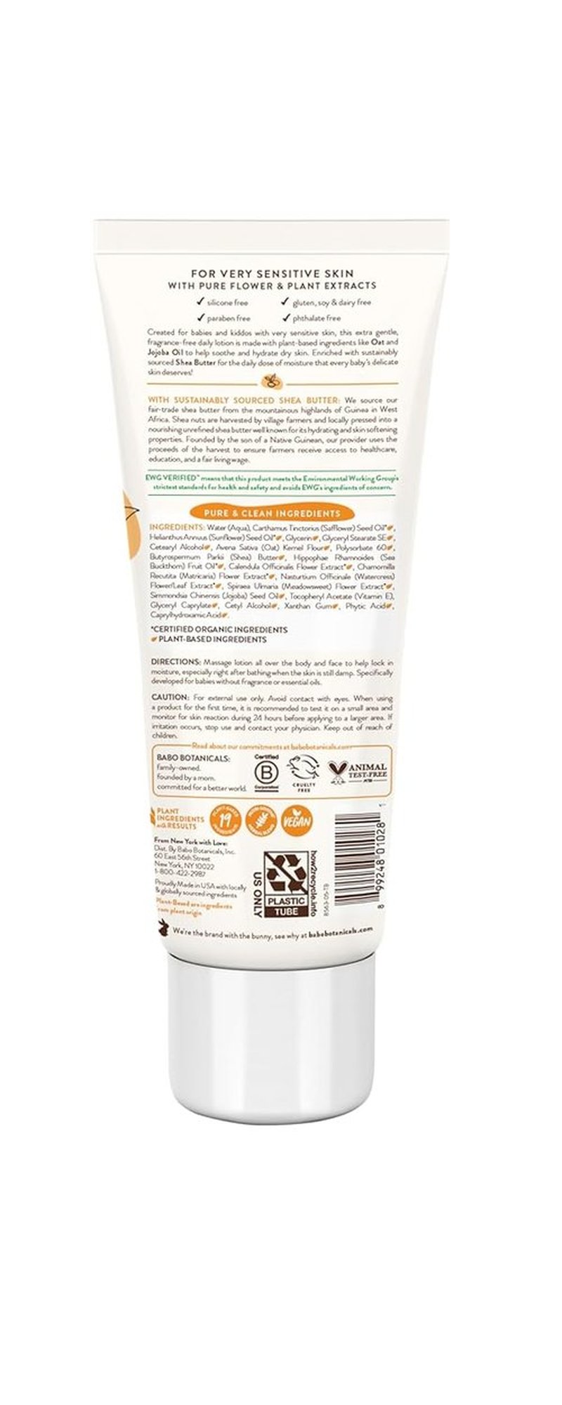 BABO Botanicals Fragrance-Free Daily Hydrating Baby Lotion - Shea Butter & Jojoba Oil - EWG Verified, Vegan, 8 oz