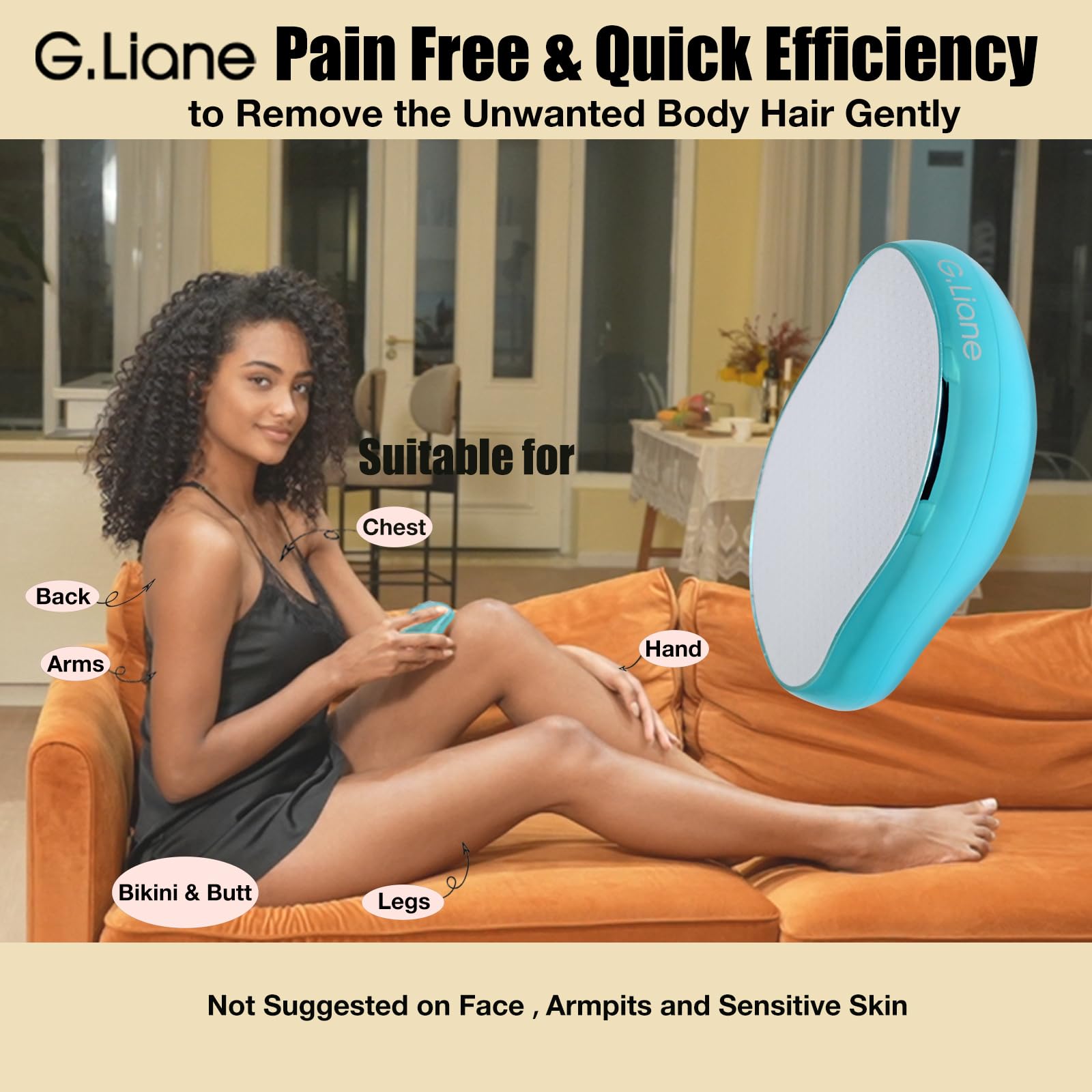 G.Liane Crystal Hair Removal,Upgraded Painless Crystal Hair Remover,Nano Glass Hair Eraser Device and Skin Exfoliation,Epilator for Women and Men(Aqua)