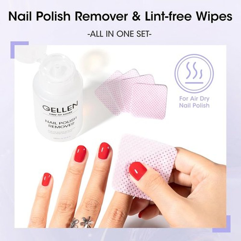 Gellen Nail Polish Remover Kit - Non-Acetone Formula with 200 Lint-Free Wipes | 6.1 Fl. Oz Pump Dispenser