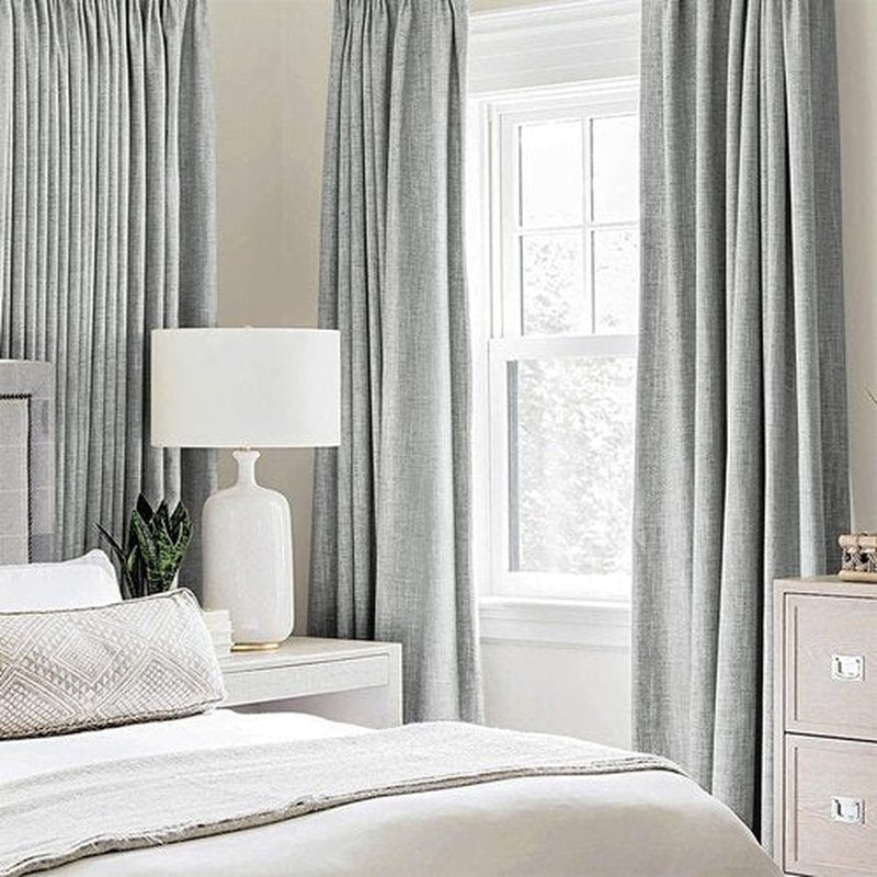 MIULEE Linen Curtains - 100% Blackout Thermal Insulated Drapes | Glacier Gray, 52 x 45 Inch (2 Panels)