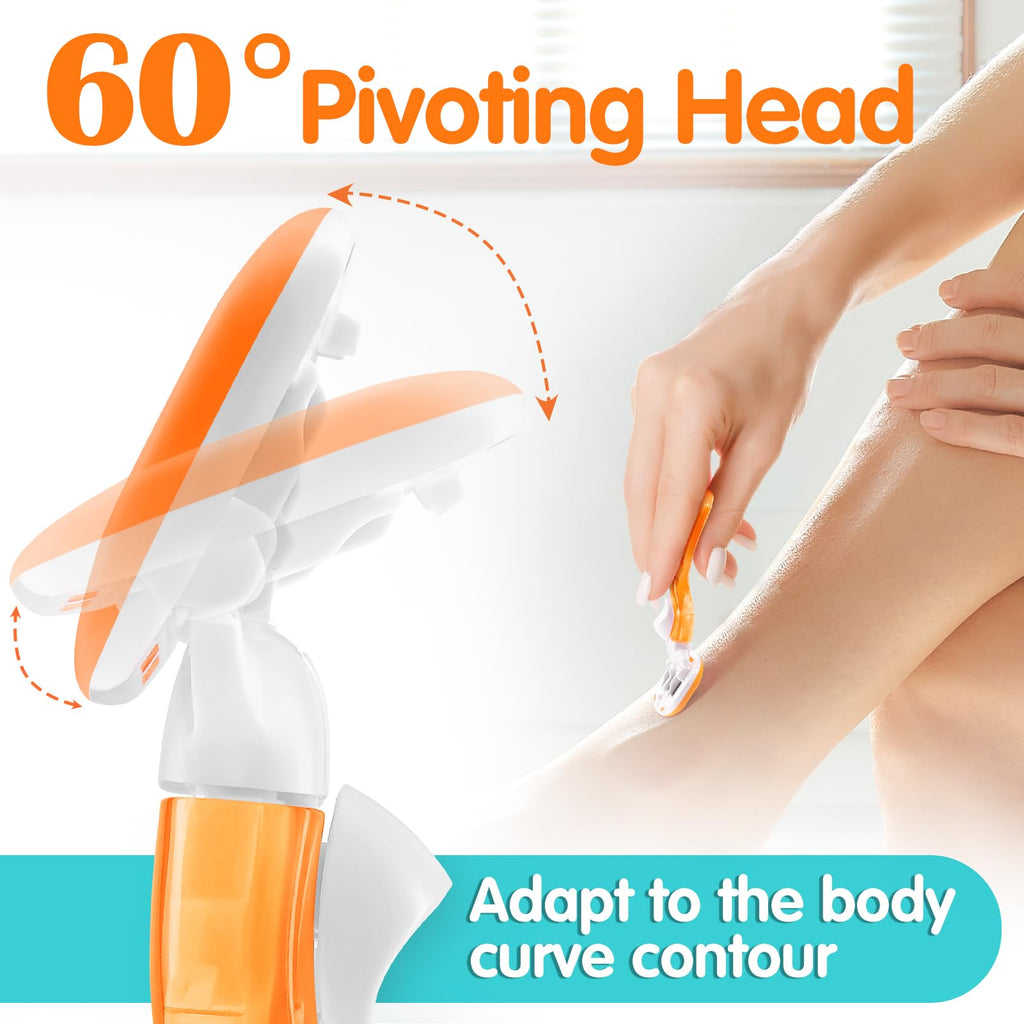 DreamGenius Travel Razors for Women Include 1 Handle 2 Cartridges, Orange