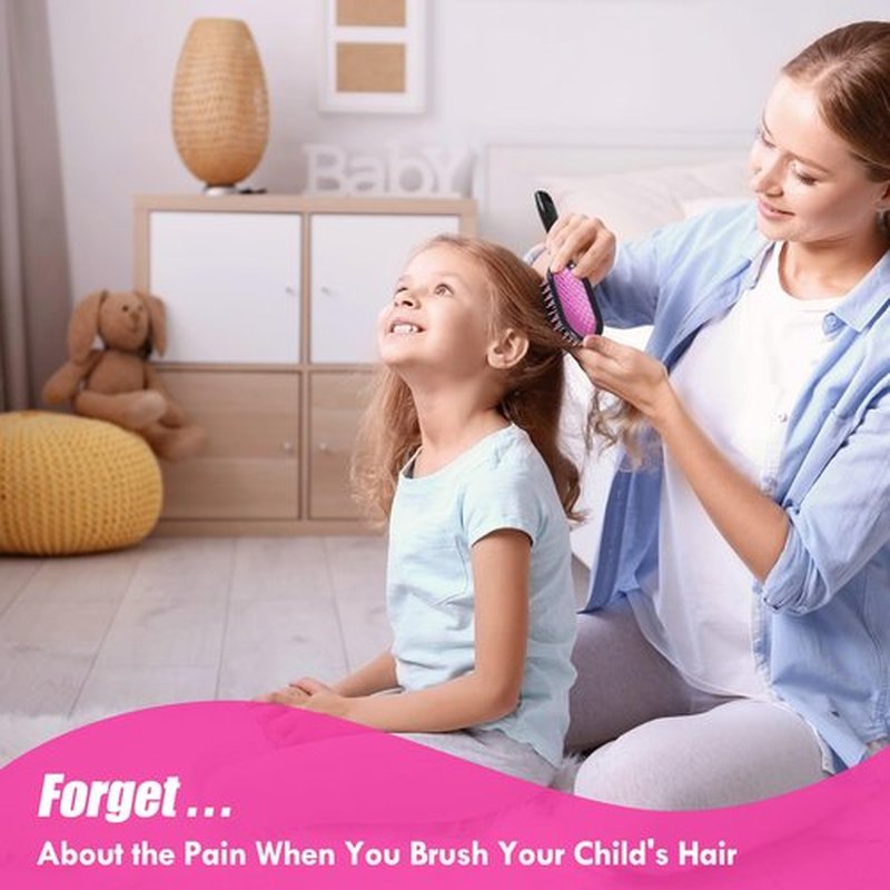 Aussumy Vented Detangling Hair Brush - 2 Pack Detangler Hairbrush for Effortless Tangle Removal - Ultra-Soft Bristles -For Natural Curly Straight Wet Dry Damaged Hair for Women Men Kids - Black & Pink