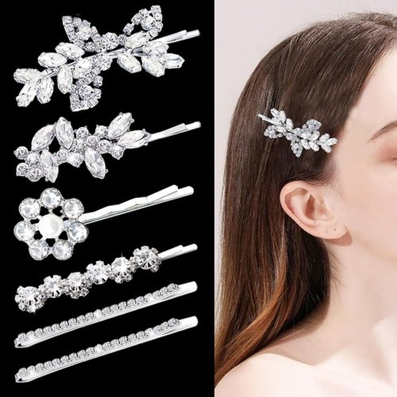 BOYIVI 6 Pieces Delicate Rhinestone Hair Clip, Leaf Wedding Hairpin Bride Crystal Hair Clips, Elegant Bridal Hairpins, Hair Accessories for Women Girls (Elegant Type)
