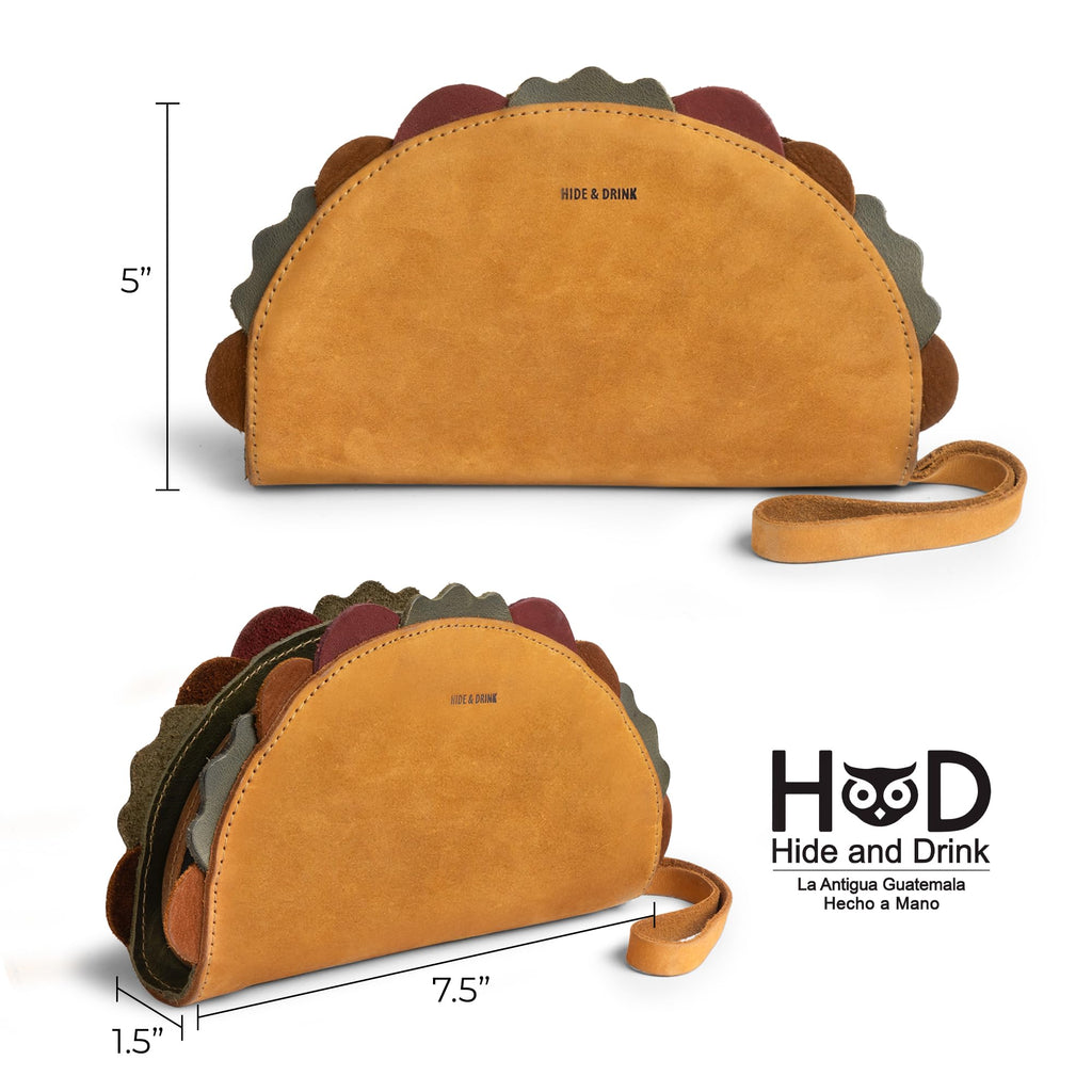 Hide & Drink, Multipurpose Taco Shape Wallet, Make Up Organizer, Cash Holder, Earphones Case, Money Organizer, Full Grain Leather, Handmade Travel Accessories, El Clasico
