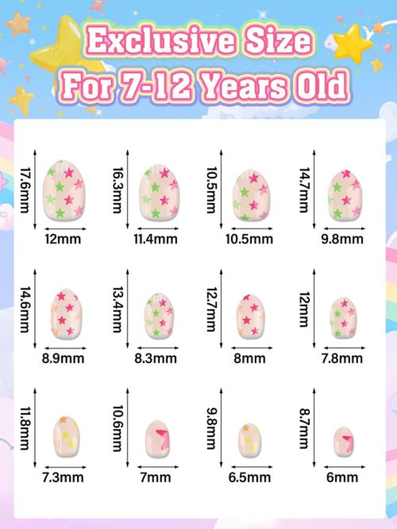 144 Pieces Press on Nails for Kids, EBANKU 6 Pack Kid Fake Nail Cute Colorful Press on Nails for Girls 7-12 Years with Pre- Adhesives