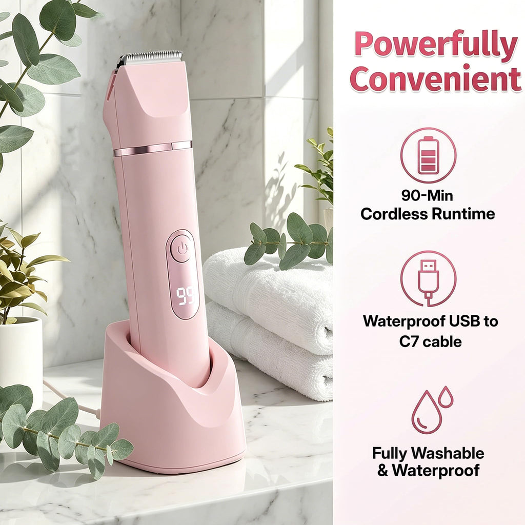 Dermave 2.0 Bikini Shaver for Women, 5-in-1 Portable Body Hair Trimmer, Ipx7 Waterproof Wet Dry Use, USB-C Rechargeable, Washable Grooming Kit with Storage Pouch