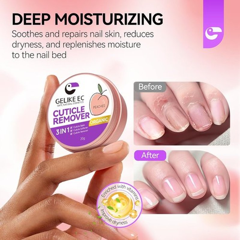 Gelike Cuticle Cream - Organic Moisturizer for Dry, Damaged Cuticles | Professional Nail Repair Balm - Peach Scent