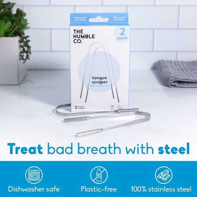 Humble Co. Tongue Scraper - 100% Stainless Steel Tongue Cleaner for Bad Breath Relief | 2 Pack