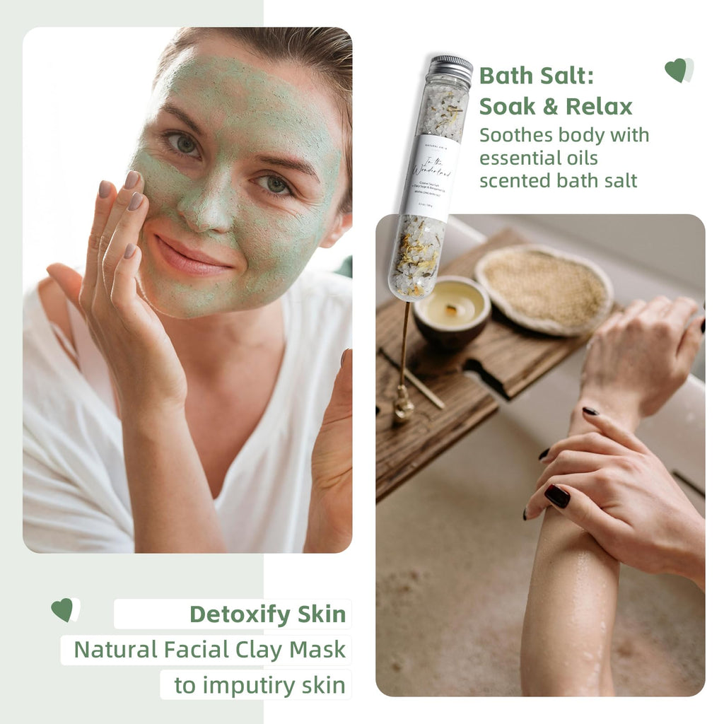 Natural Amor Spa Gift Set for Women – Handmade Soap, Bath Salt, Clay Mask & Candle with Bamboo Soap Dish, Relaxation Self Care Gift Box, Birthday Mothers Day Gift for Her