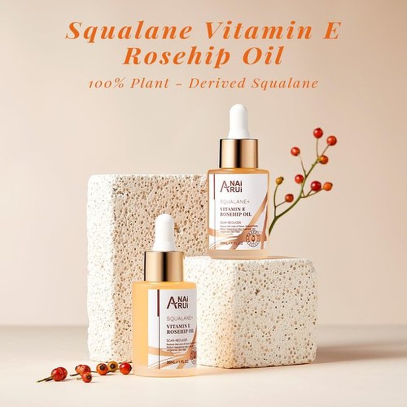 ANAI RUI Squalane + Vitamin E Rosehip Oil Moisturizer for Face,Hair,Skin& Nail Hydrate, Reduce Scars and Stretch Marks, Wrinkles for Smoother, Softer Skin 1 fl. Oz
