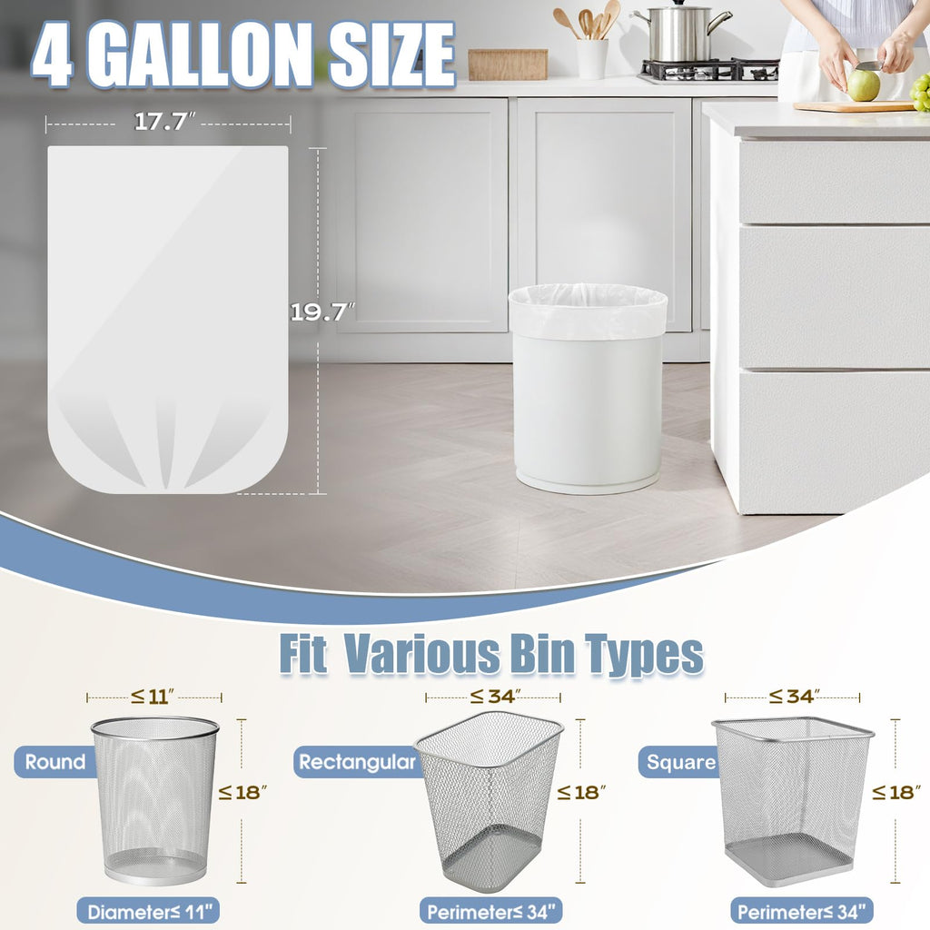 Small Trash Bags 4 Gallon - 100 Count 4 Gallon Trash Bag, Unscented Small Garbage Bags Bathroom Trash Bags, White 4 Gal Trash Can Liners