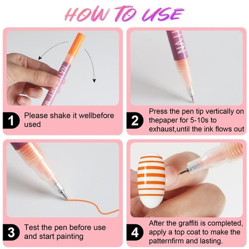 12 Colors Nail Art Markers Set: 0.5mm Fine Nail Art Pens, Waterproof & Quick-Dry Nail Polish Pens for Professional Nail Design, Dotting, Lining, Lettering, and DIY Manicure Art