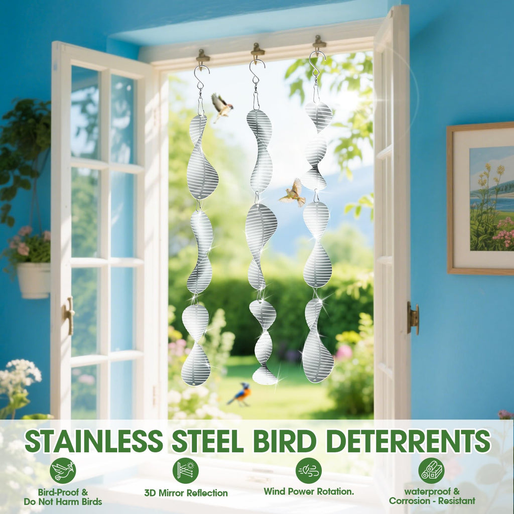 LXIANGN Stainless Steel Bird Deterrents for Outside Patio,3D Sparkly Wind Spinner Outdoor Decor,Bird Reflectors to Keep Birds Away from House Window Patio Yard Porch 9 Discs 3 Pcs