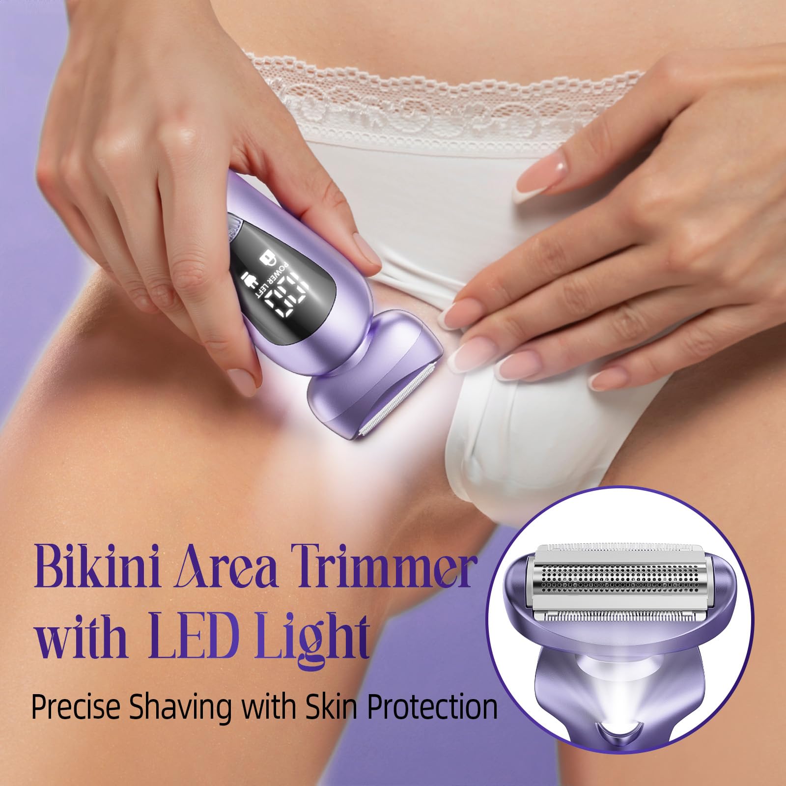 rategist Cordless Electric Razors for Women: Rechargeable Painless Bikini Trimmer for Body Hair - 𝐈𝐏𝐗𝟕 𝐖𝐚𝐭𝐞𝐫𝐩𝐫𝐨𝐨𝐟 Shaver with 𝐋𝐄𝐃 𝐃𝐢𝐬𝐩𝐥𝐚𝐲 for Face/Underarm/Leg Deep Purple