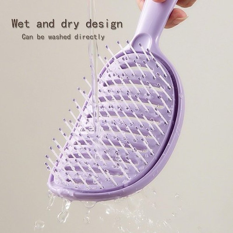 Self Cleaning Hair Brush with Lift Pad, ABS Vent Brush for Blow Drying, Dual Curve Design with Extra Long & Thick Bristles, Wet Hair Brush for Women, Girls & Kids (Purple, Not foldable)