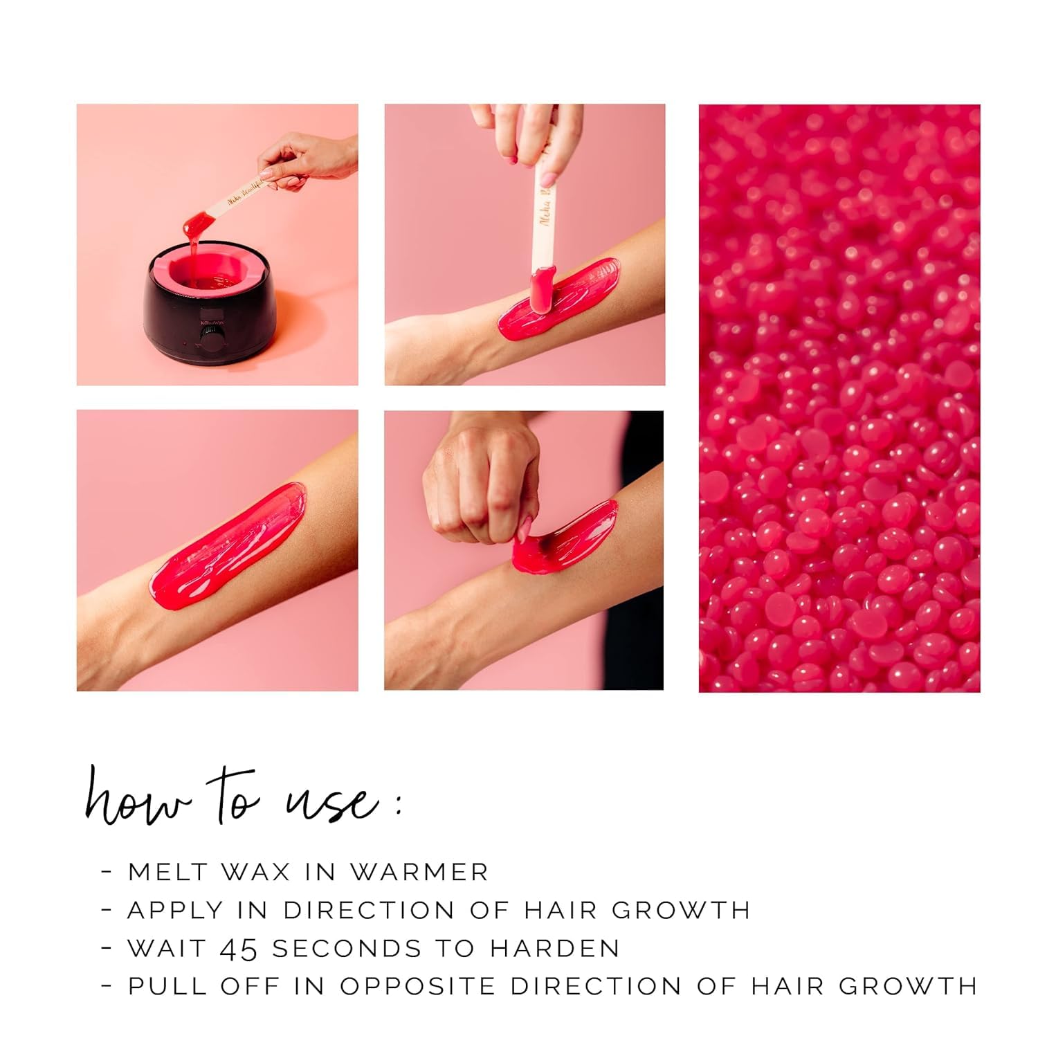 KoluaWax Hard Wax Beads for Hair Removal – Coarse Hair Formula – Face, Brazilian, Underarm, Back Chest, Bikini Waxing – Dragon Fruit & Hibiscus 1lb Refill for Wax Warmers & 10 Applicator Sticks 2 Pack
