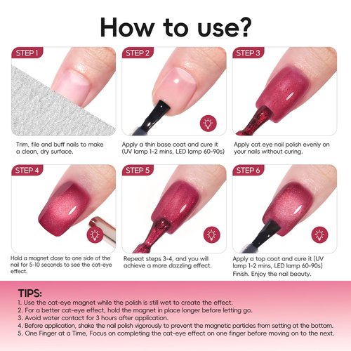 PEACECOLOR Cat Eye Gel Nail Polish Set, 6 Colors Glitter Red Green Purple Nude Sparkle Gel Polish Set Soak Off U V Lamp Magnetic Nail Polish Kit Gifts for Women DIY Home Salon