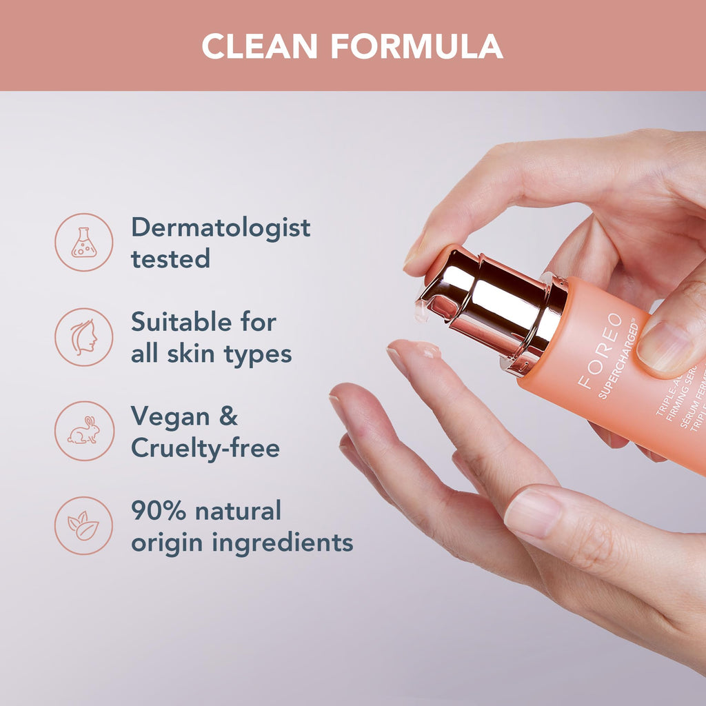 FOREO SUPERCHARGED Triple-Action Firming Serum - Conductive Gel - Hyaluronic Acid & Squalane - Intensely Hydrating Serum for Face - Vegan & Cruelty-free - All Skin Types - 1 fl. Oz