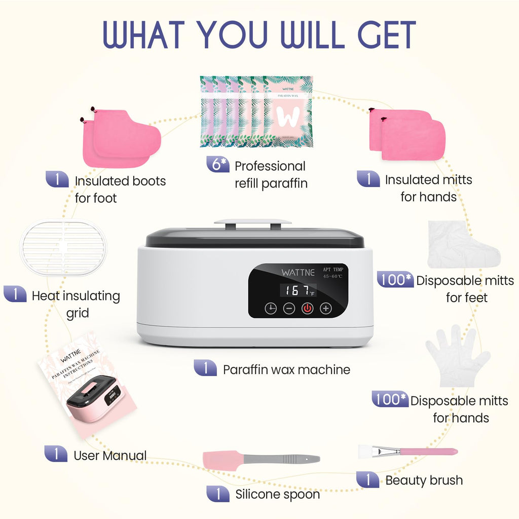 Wattne Paraffin Wax Machine for Hands & Feet – Paraffin Wax Warmer Moisturizing Kit with Auto-Timer & 123456