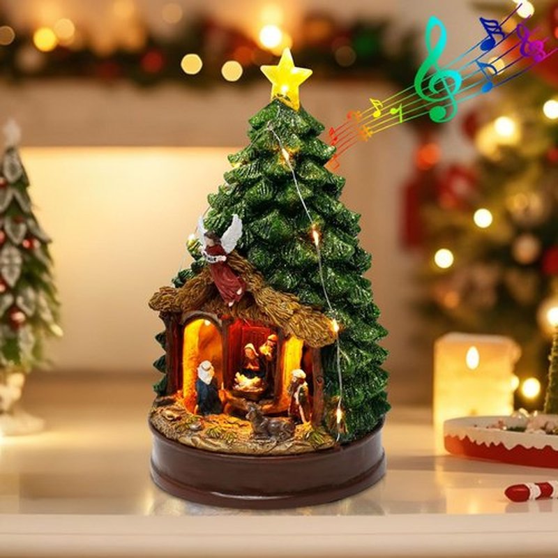 Innodept12 Christmas Tree Rotating Nativity Scene Figurines - Animated Holiday Decoration with Music & Collectible Design | 9.84" Tall