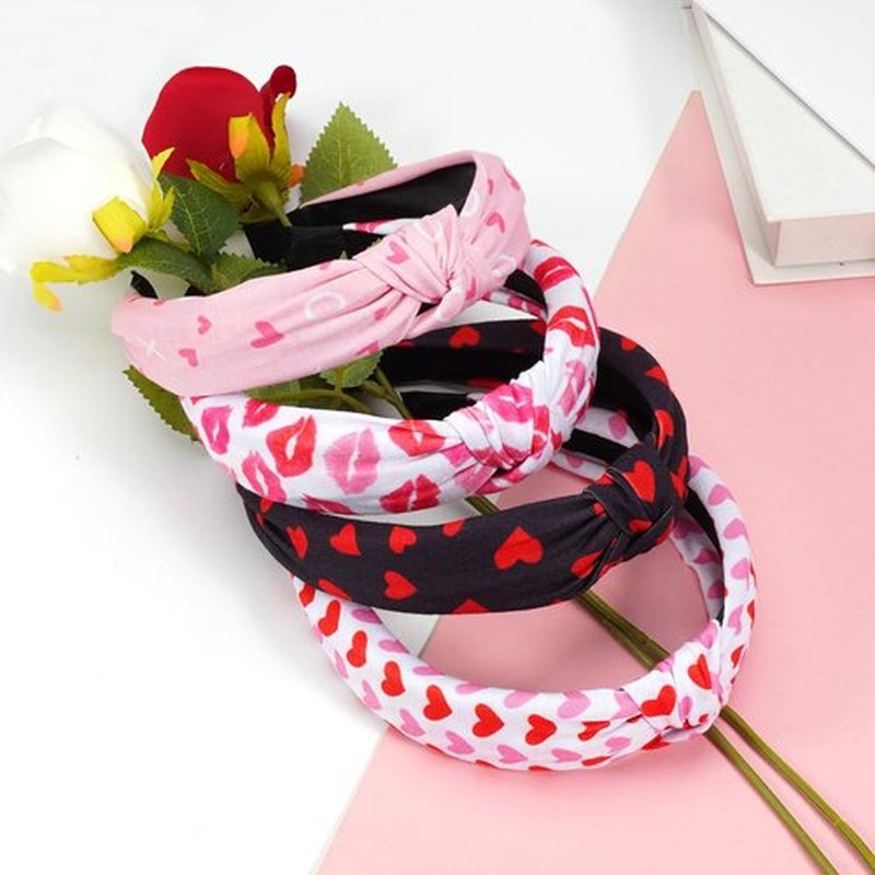 Budsmile 4PCS Valentines Headbands Love Heart XOXO Knotted Wide Headband for Women Girls Yoga Valentine's Day Hair Band Makeup Hair Hoops Hair Accessorise