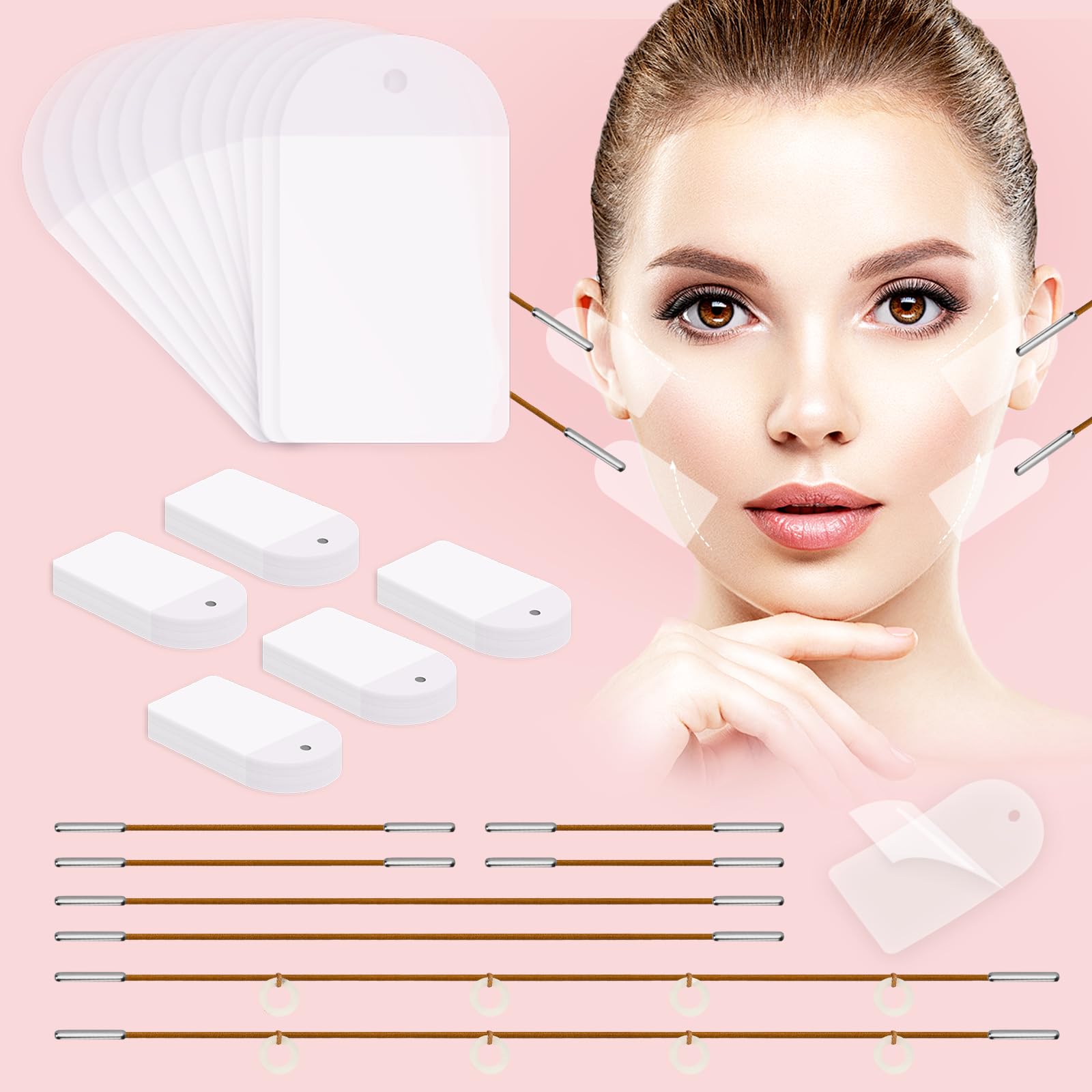Neck Tape Lifting Invisible,Face Tape Lifting Invisible 50PCS Face Lift Tapes and Bands with 8 Strings Facelift Tape for Face,Neck Tape Lift Turkey for Sagging Skin Double Chin Jowls Eyes Wrinkles