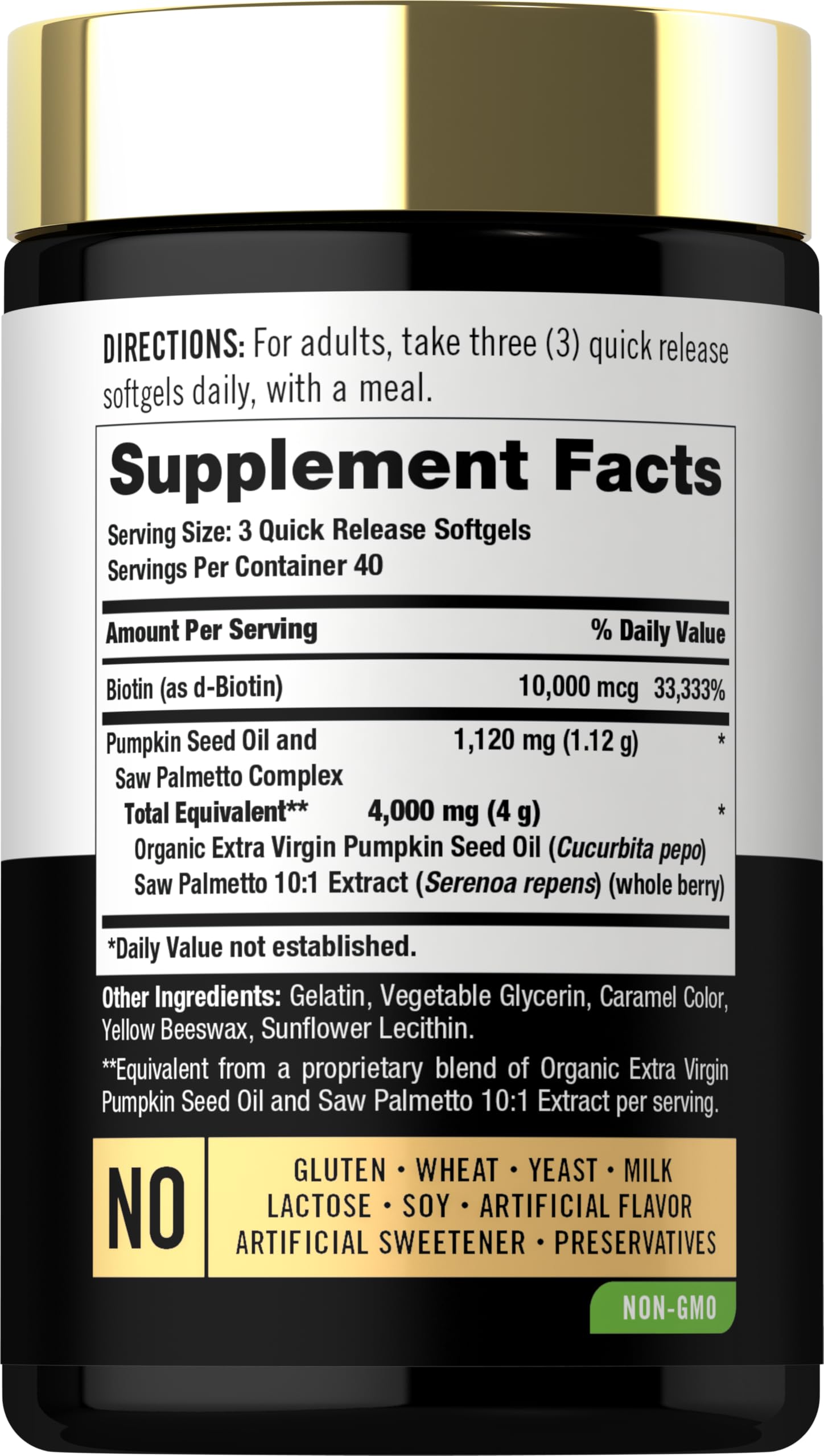Carlyle Pumpkin Seed Oil with Saw Palmetto 4000 Mg | 120 Softgel Capsules | for Men & Women | 3X Formula with Biotin | Non-GMO, Gluten Free Supplement