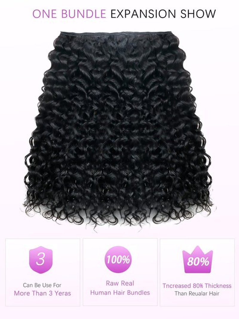 PHIPORNACI 15A Raw Curly Bundles Human Hair,One Bundles 20 Inch Water Wave Curly Human Hair,Triple Lifespan Indian Virgin Hair,Quick Weave Hair Extensions Natural Black