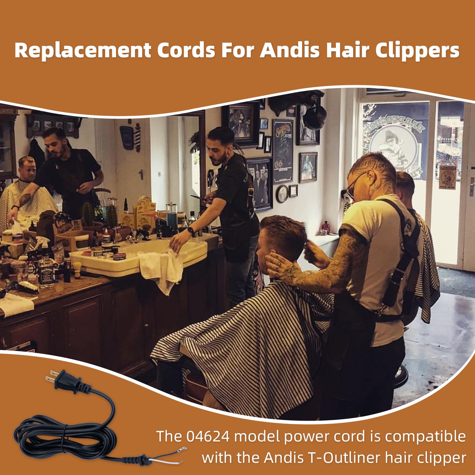 04624 Trimmer Cord Replacement for Andis T-Outliner Clippers Hair Trimmer (2 Wires)