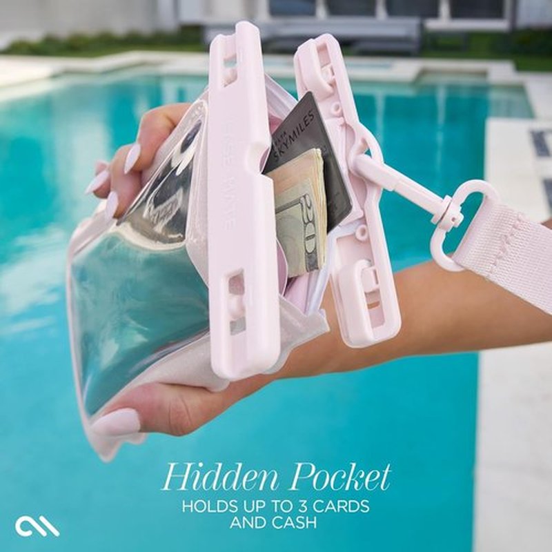 Case-Mate Wavy Waterproof Phone Pouch | Large Floating Case with Crossbody Lanyard - Ballet Pink Twinkle
