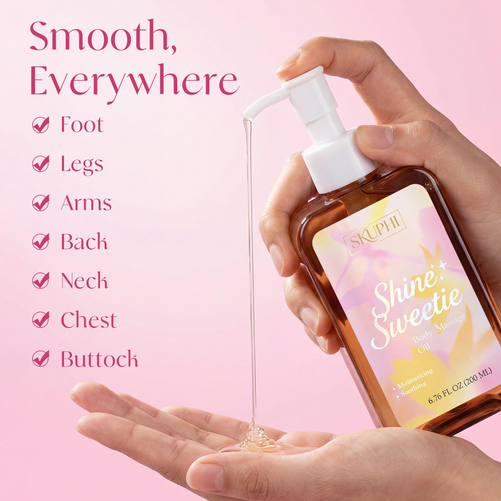 SKUPHI Body Oil for Massage, Lightweight Non Greasy Massage Oil for Relaxation & After Shower, Smooth Glide 6.76 Fl Oz (Floral)