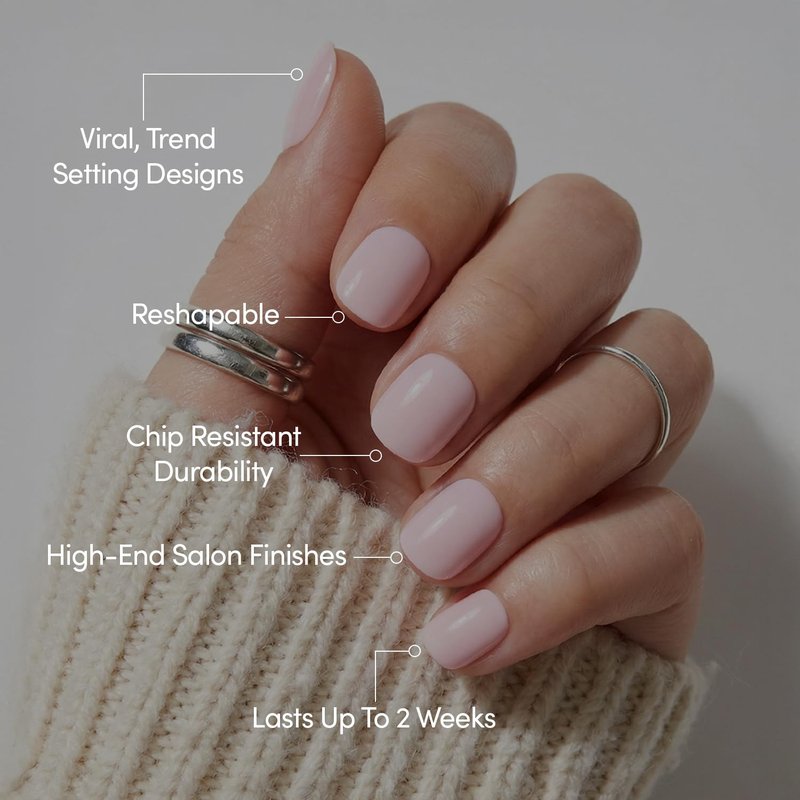Valentines Day Glamnetic Press On Nails - Sugar BB | Super Short Fake Nails in Classic Baby Pink Tone with a Glossy Finish, Salon Quality | 15 Sizes - 30 Nail Kit with Glue