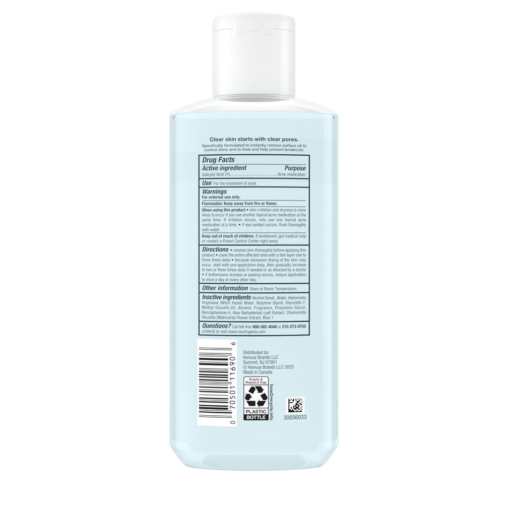 Neutrogena Clear Pore Oil-Eliminating Facial Astringent with 2% Salicylic Acid Acne Medication and Witch Hazel, Pore Clearing Treatment for Acne-Prone Skin, Helps Control Shine, 8 fl. oz, 6 Pack