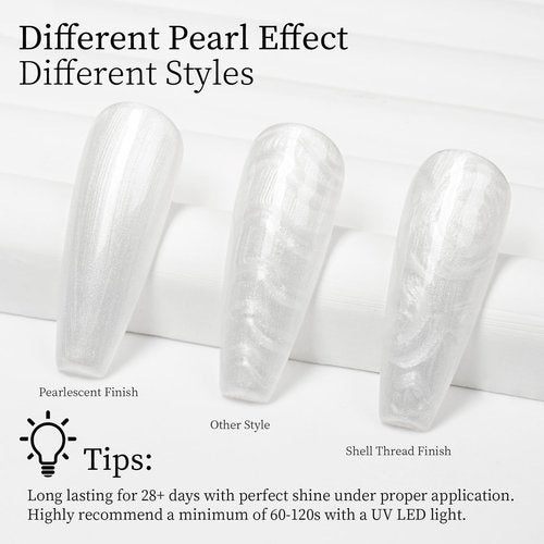 MAYCHAO Pearl Gel Nail Polish, 15ML Pearlescent Shell Shimmer Mermaid White Gel Polish Swirl Thread Effect Soak Off UV LED Lamp Curing for Nail Art Manicure Salon DIY at Home, 0.5 OZ