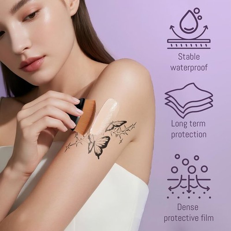 Regine Switzerland Body Coverage Perfector - Waterproof Makeup with Brush & Puff | Full Coverage for Tattoos & Scars (2.0oz Natural Beige)