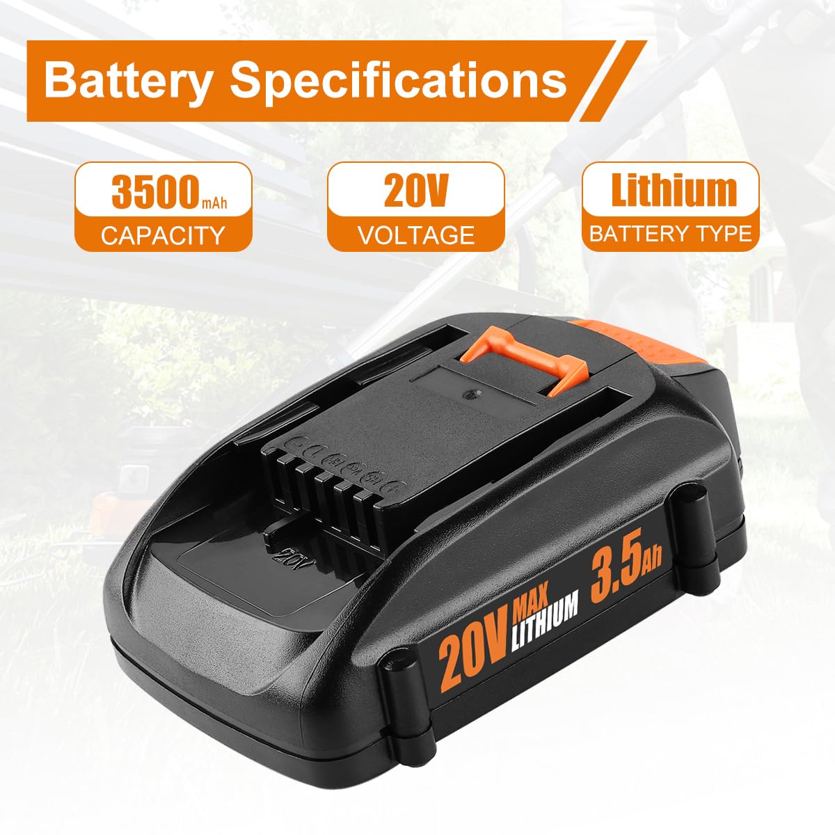 Ahomtikk 2 Pack 3.5Ah 20V Tool Battery Replacment for Worx Battery 20V Power Share WA3525 WA3520 WA3575 Replacs Worx 20 Volt Batteries for WG155s WG251s WG890 WG891
