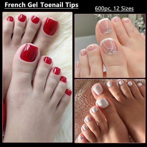 LuckForever 600pc French Tips Toenail Tips Short Square Clear Fake Toenails Soft Gel Toe Nail Tips French False Toes Nail Half Artificial Toenail Tip for Gel Acrylic Toes Nails Extension