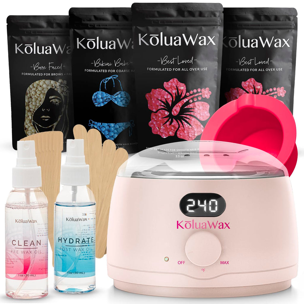 KoluaWax Premium Waxing Kit for Women - Beginner Friendly - Complete Wax Kit that includes 14oz of Wax Beads, Applicator, Pre and Post Care, Suitable for Sensitive Skin (Blush) - Mothers Day Gifts