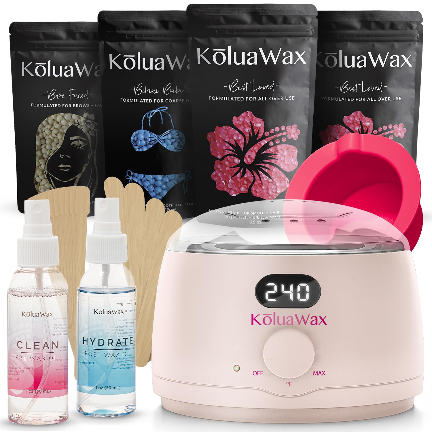 KoluaWax Premium Waxing Kit for Women - Beginner Friendly - Complete Wax Kit that includes 14oz of Wax Beads, Applicator, Pre and Post Care, Suitable for Sensitive Skin (Blush) - Mothers Day Gifts