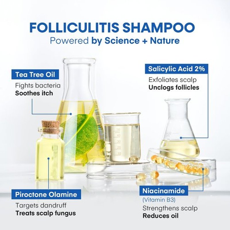 Hermon Folliculitis Shampoo for Itchy Scalp: Psoriasis, Dandruff & Seborrheic Dermatitis & Biotin – Soothes | Exfoliates | Reactivates Follicles