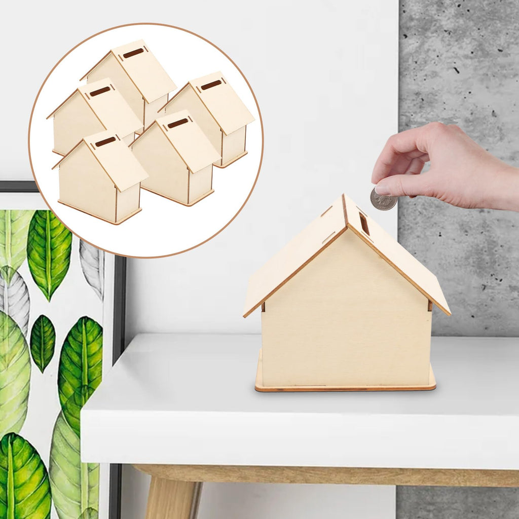 Angoily 20 Pcs DIY Piggy Bank Kids Unfinished Wood House Piggy Bank Coin Saving Box Change Container Craft Kit for Children to Decorate Doodle and Save Coins 4.13 X 8.66 X 3.93 in