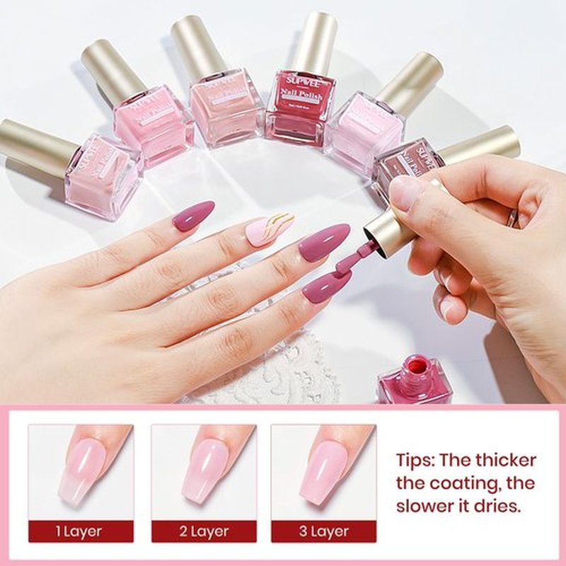 SUPWEE 12 Colors Nail Polish Set, Quick Dry Regular Natural Nude Pink Nail polish Non Gel, Atir Fast Drying Fingernail Lacquer for Women Girls Manicure Salon DIY Home