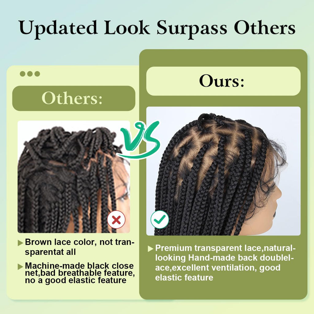 Vecago 36 inch Single Full Lace Braided Wigs for Black Women, 360 HD Lace Knotless Box Braid Wigs with Baby Hair Black Synthetic Braid Wig