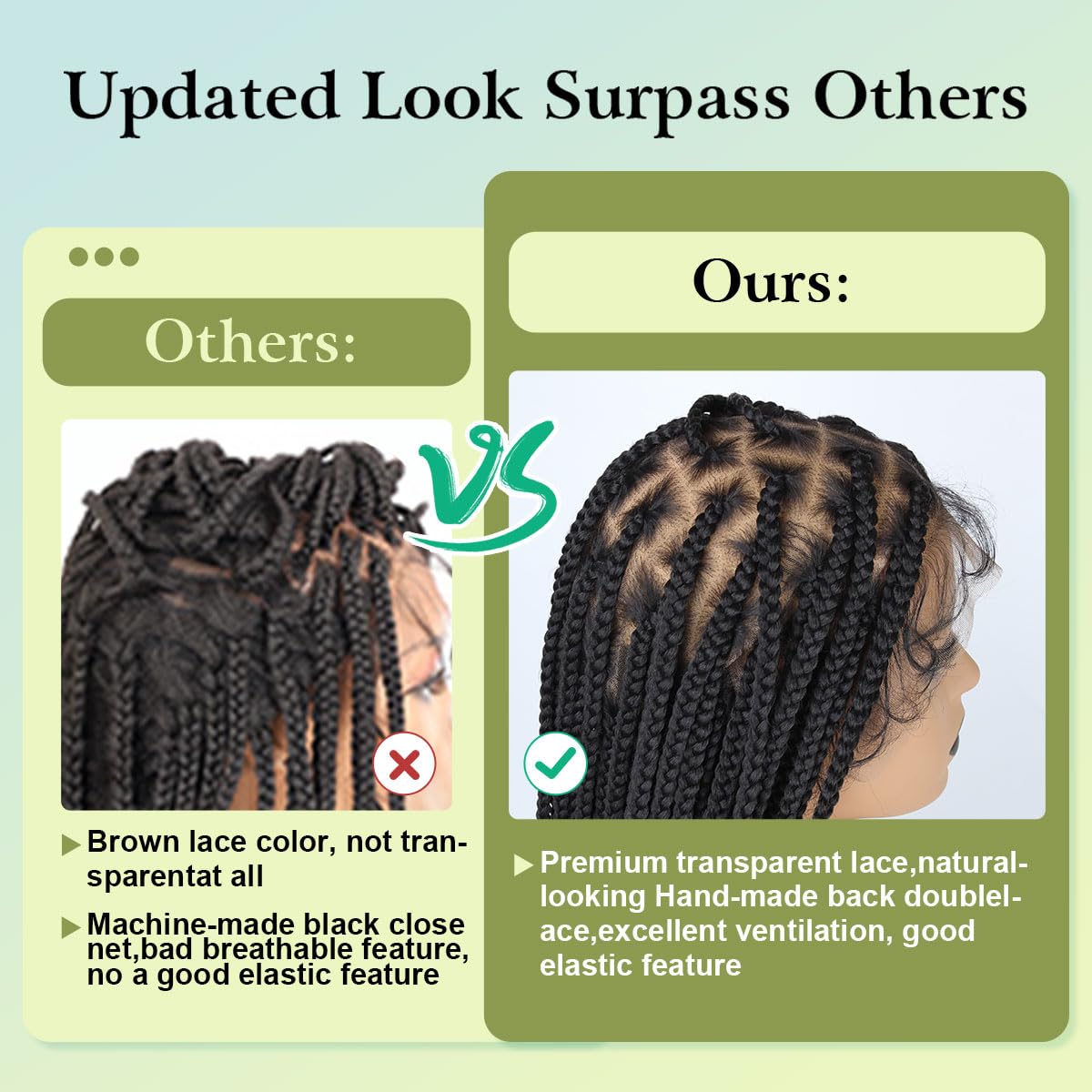 Vecago 36 inch Single Full Lace Braided Wigs for Black Women, 360 HD Lace Knotless Box Braid Wigs with Baby Hair Black Synthetic Braid Wig