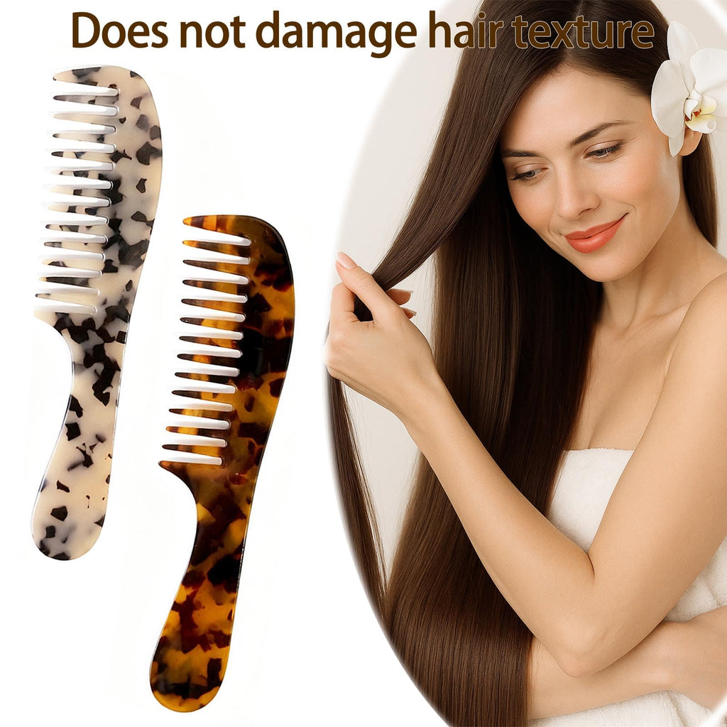 Wide Tooth Comb for women - Large Hair Detangling Comb for Curly Wavy Wet Dry Hair, Cellulose Acetate Combs 2 Pack (Tortoise Shell)